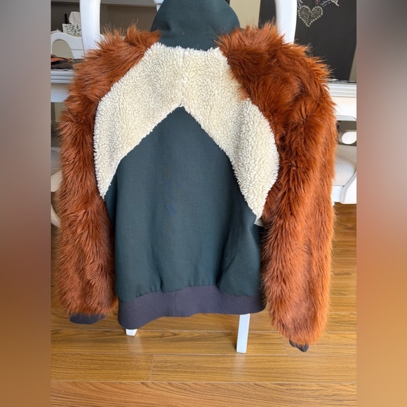 SEA made in New York Colorblock Faux Fur Track Jacket brown/green/cream Sz L - Picture 5 of 10